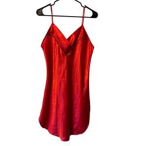 Lily of France Slip Dress Women’s Size L Red Flower Detail Nightgown Vintage